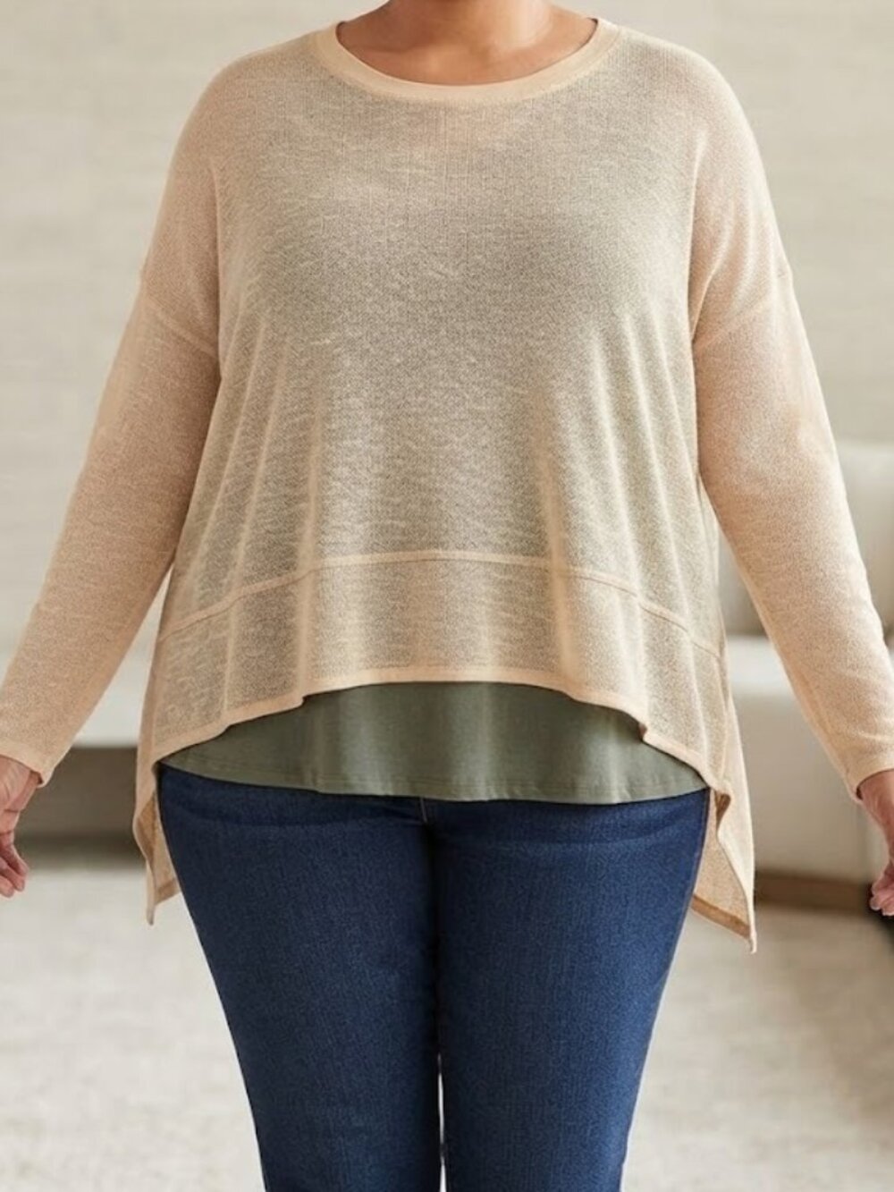 Serena Williams 2-in-1 Layered Olive Tan Top 1X